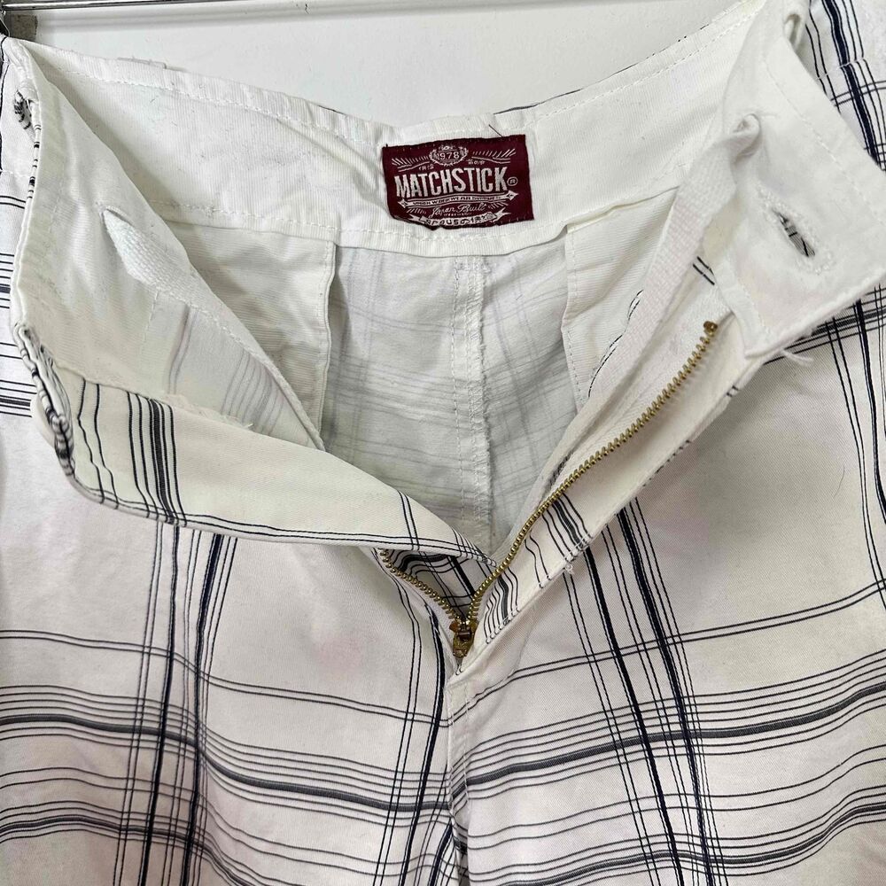 Matchstick Shorts Mens Size XXL/36 White Navy Blue Plaid Cargo Knee Length - Picture 5 of 10